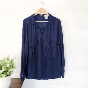 Free People Blue Oversize Pocket Lace Top 380